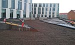 Stålkanter til græs bede på KPMG bygning i København. Lavet for Ebbe Dalsgaard A/S